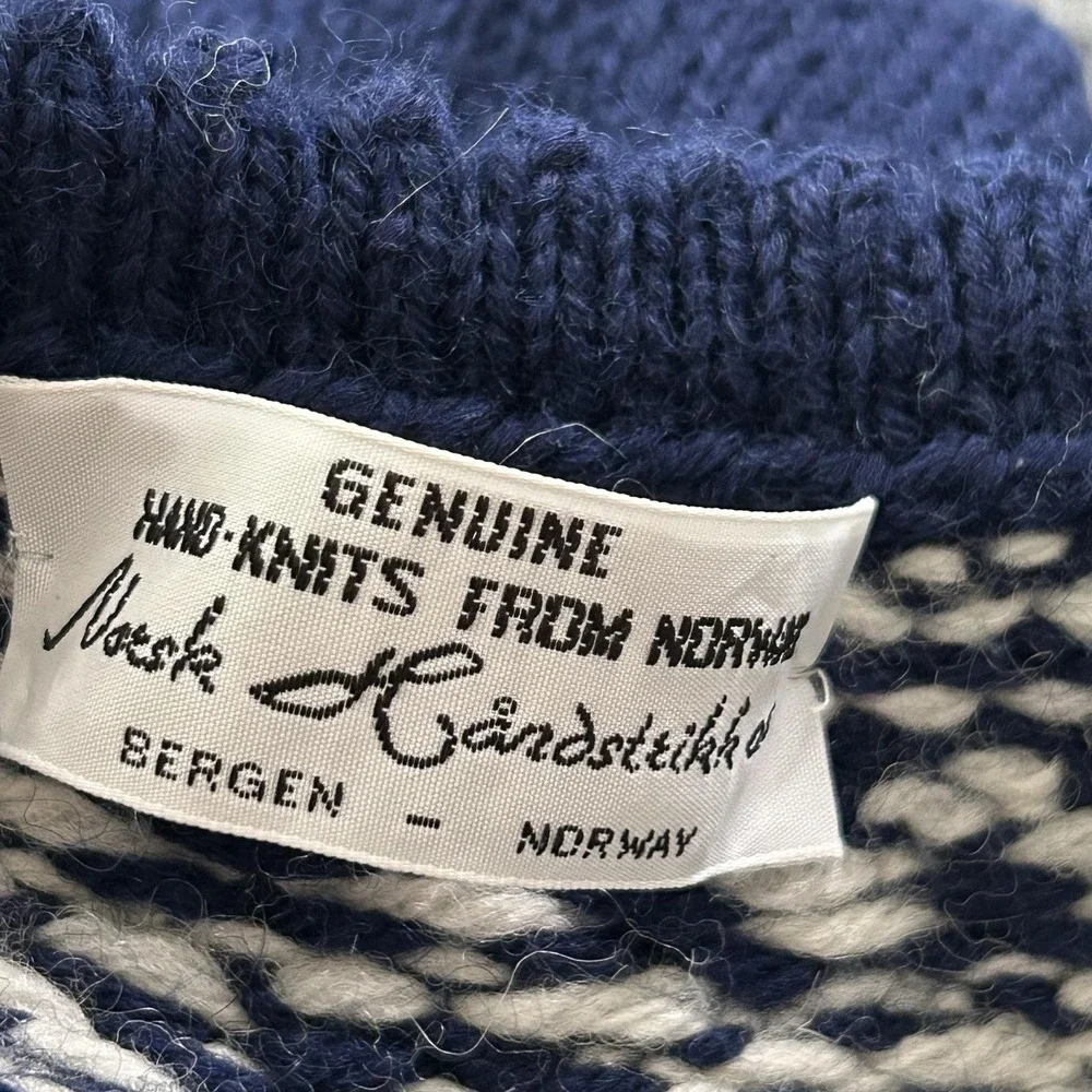 Norsk Håndstrikk Cardigan Womens Medium Blue Wool Reindeer Fair Isle Norway